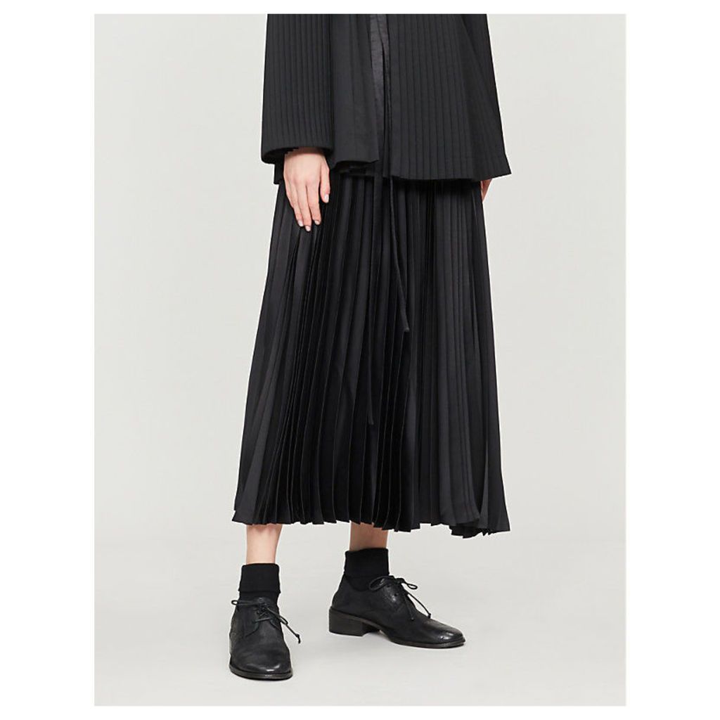 High-waist panelled pleated wool midi skirt