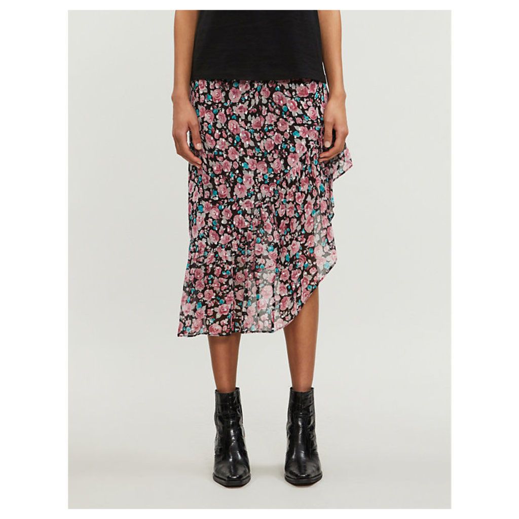 Asymmetrical floral-print woven skirt