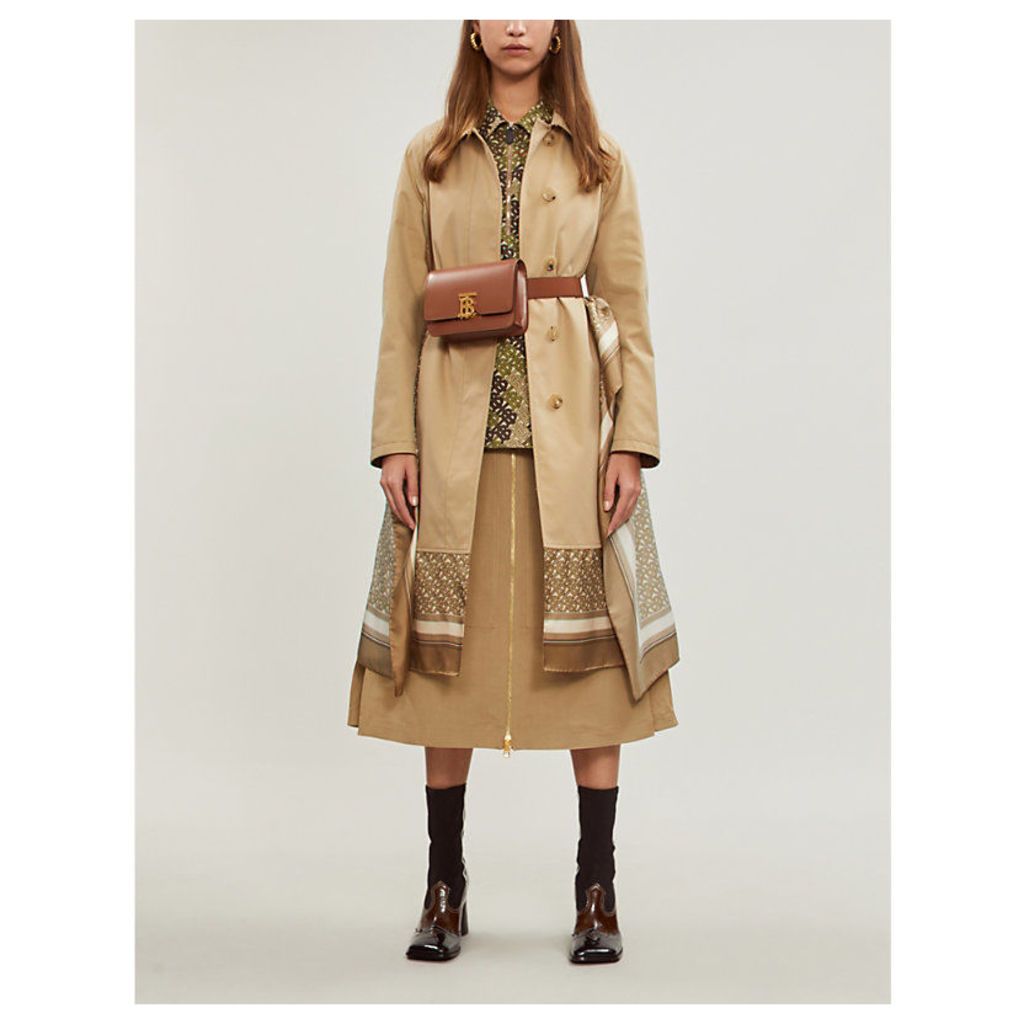 Contrast-layered cotton and silk trench coat