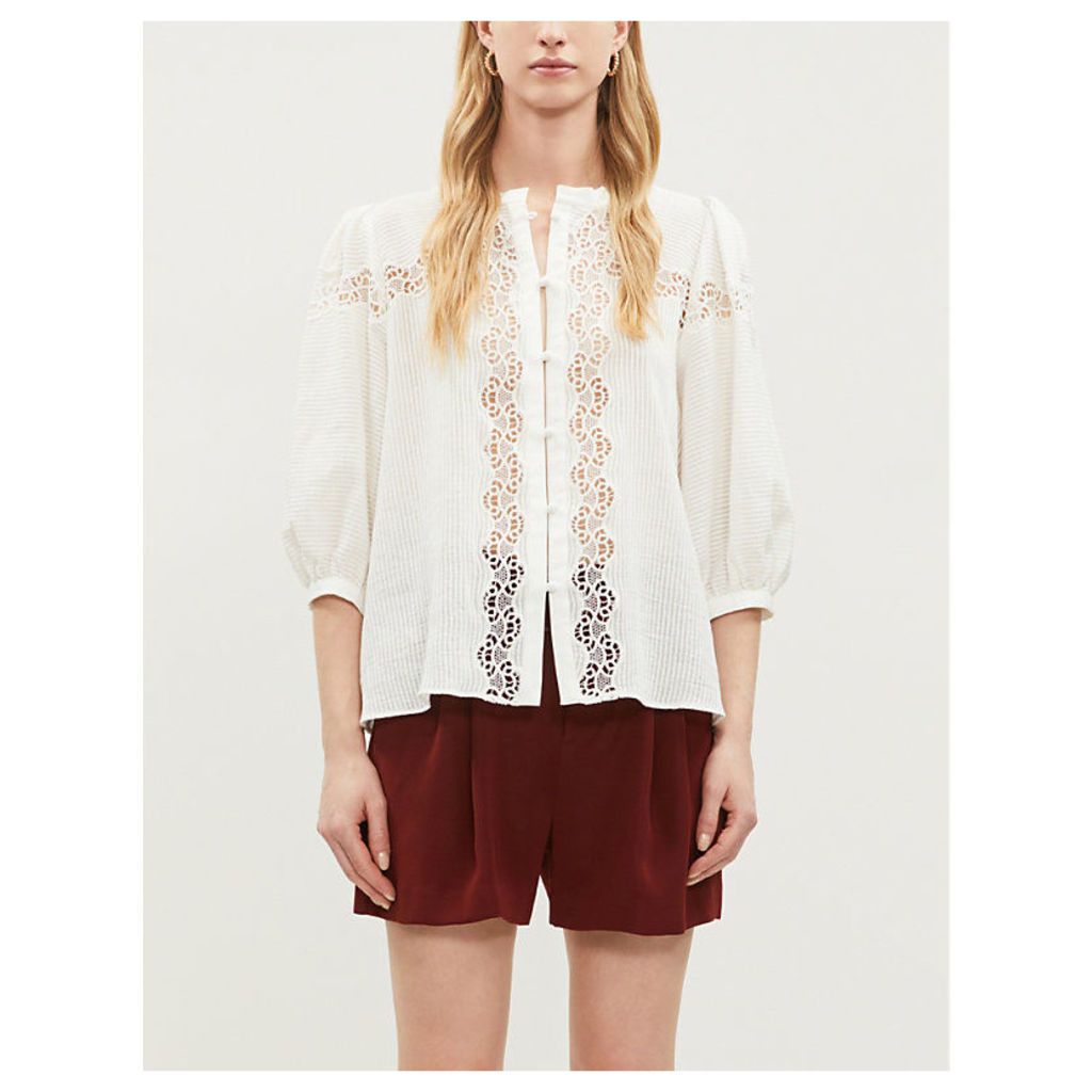 Embroidered lace detail cotton top