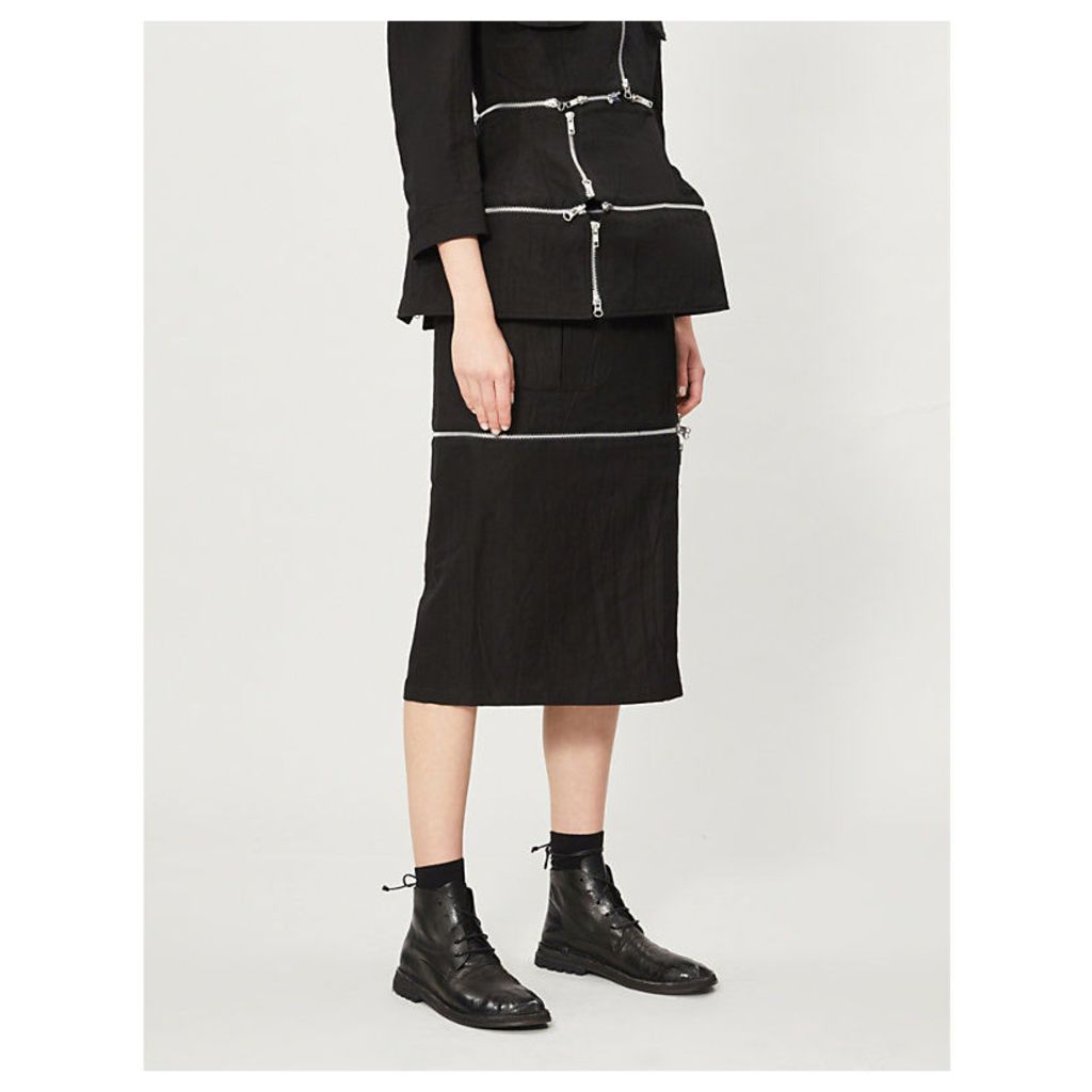 Zip-embellished crepe midi skirt