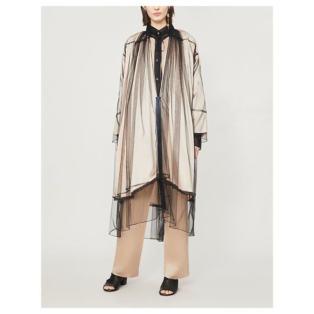 Loose-fit tulle and satin coat
