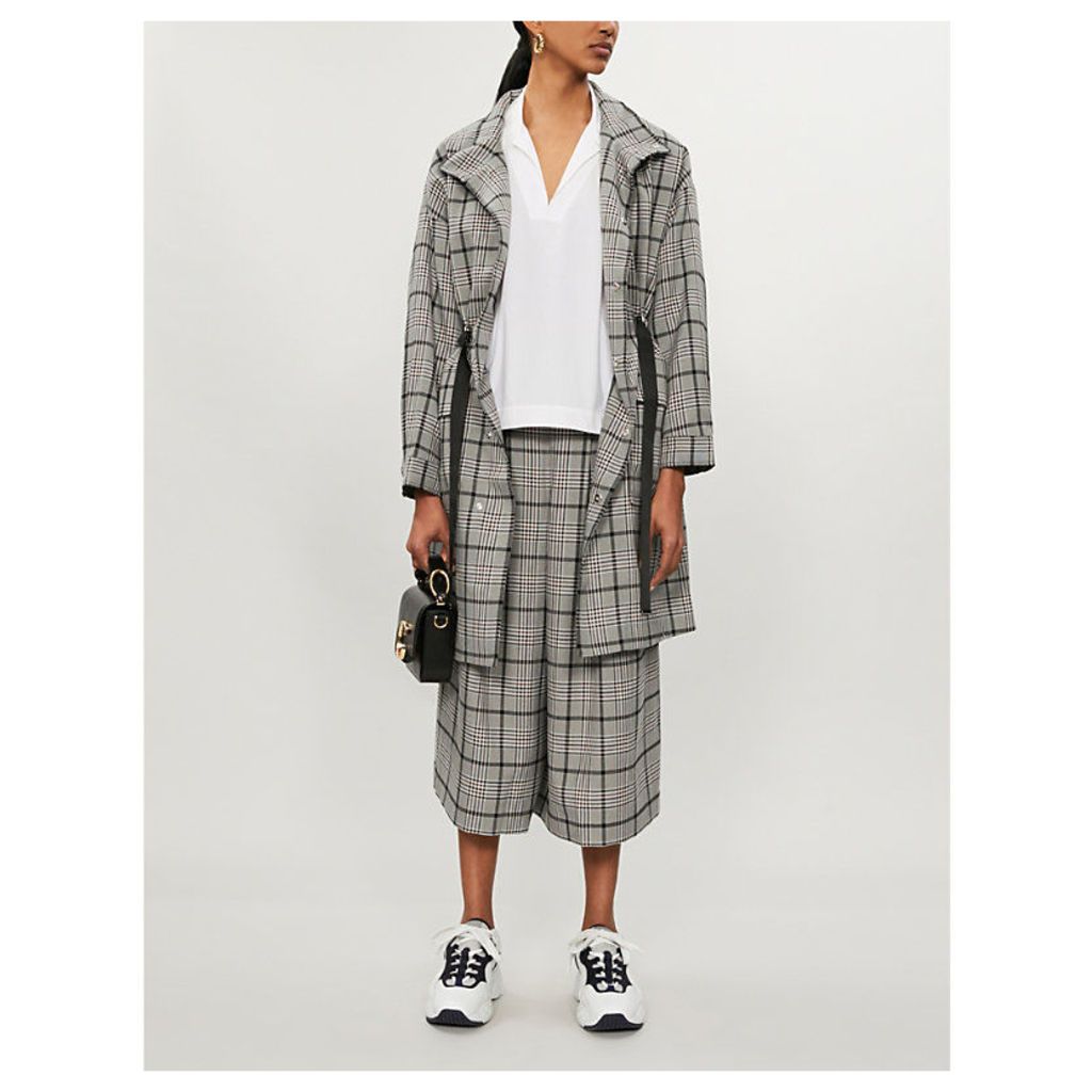 Checked funnel-neck woven coat