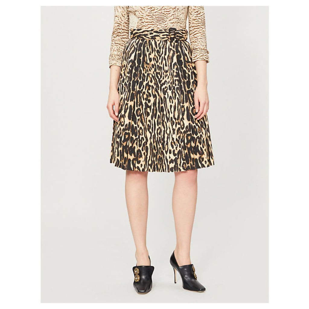 Leopard-print stretch-silk midi skirt