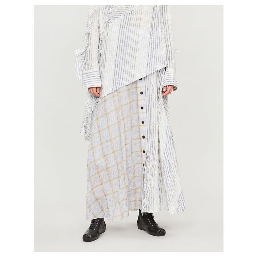 Button-through cotton-blend midi skirt