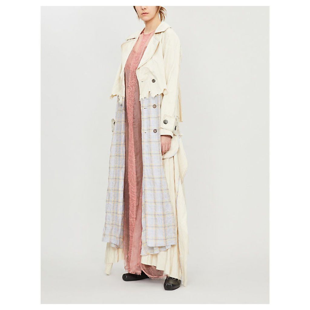 Checked deconstructed cotton-blend trench coat