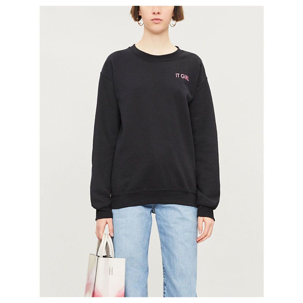 ‘IT GIRL’ embroidered cotton-blend sweatshirt