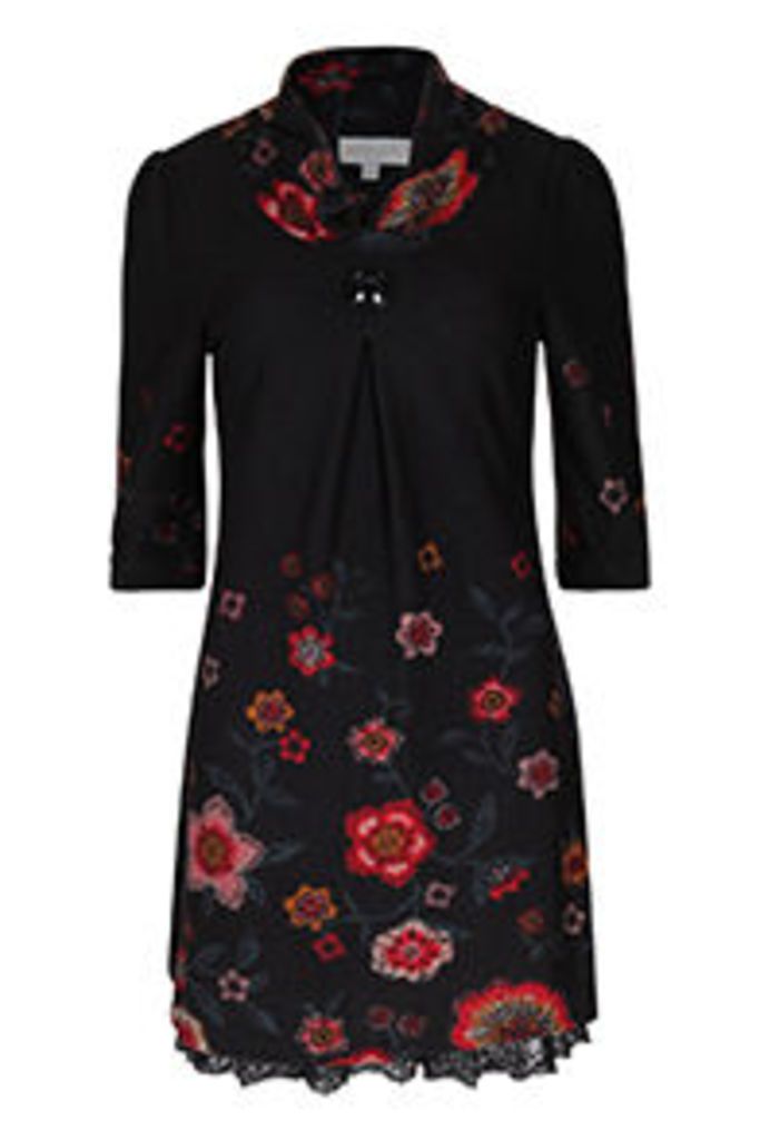 Black Multi-Coloured Folky Floral Print Tunic Dress