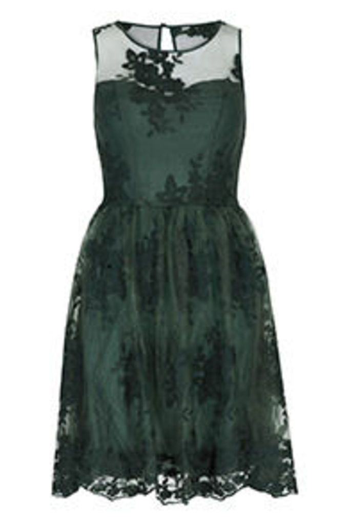 Green Floral Embroidery Structured Dress