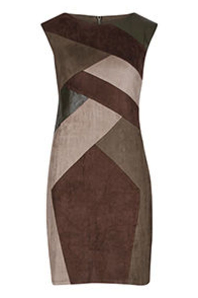 Khaki Brown & Stone Colour Blocking Bodycon Dress
