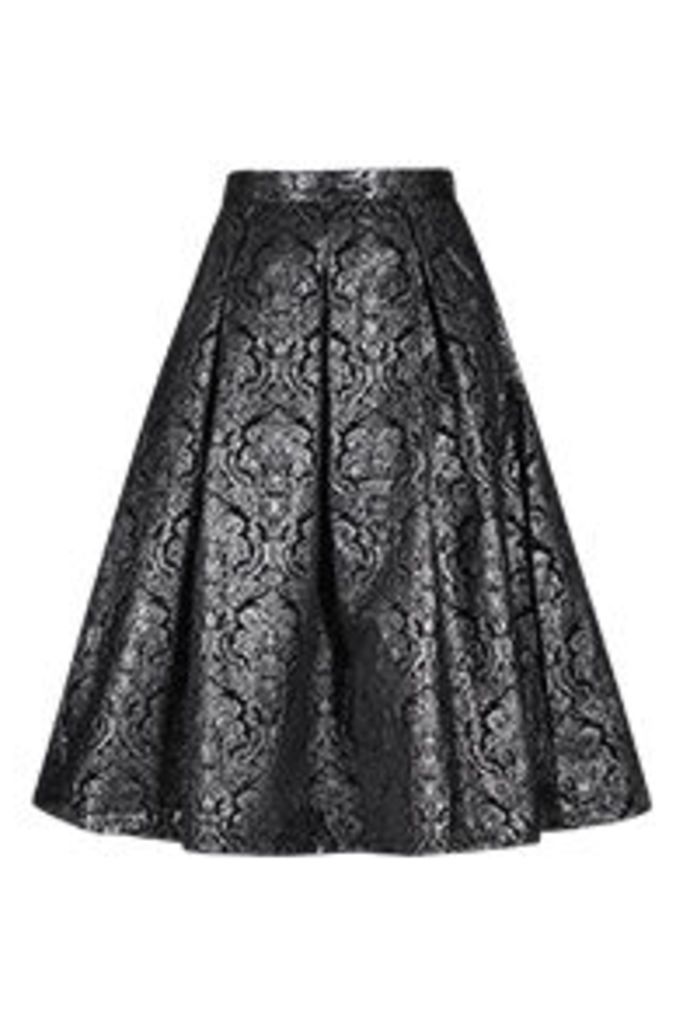 Black & Silver Baroque Pattern Midi Skirt