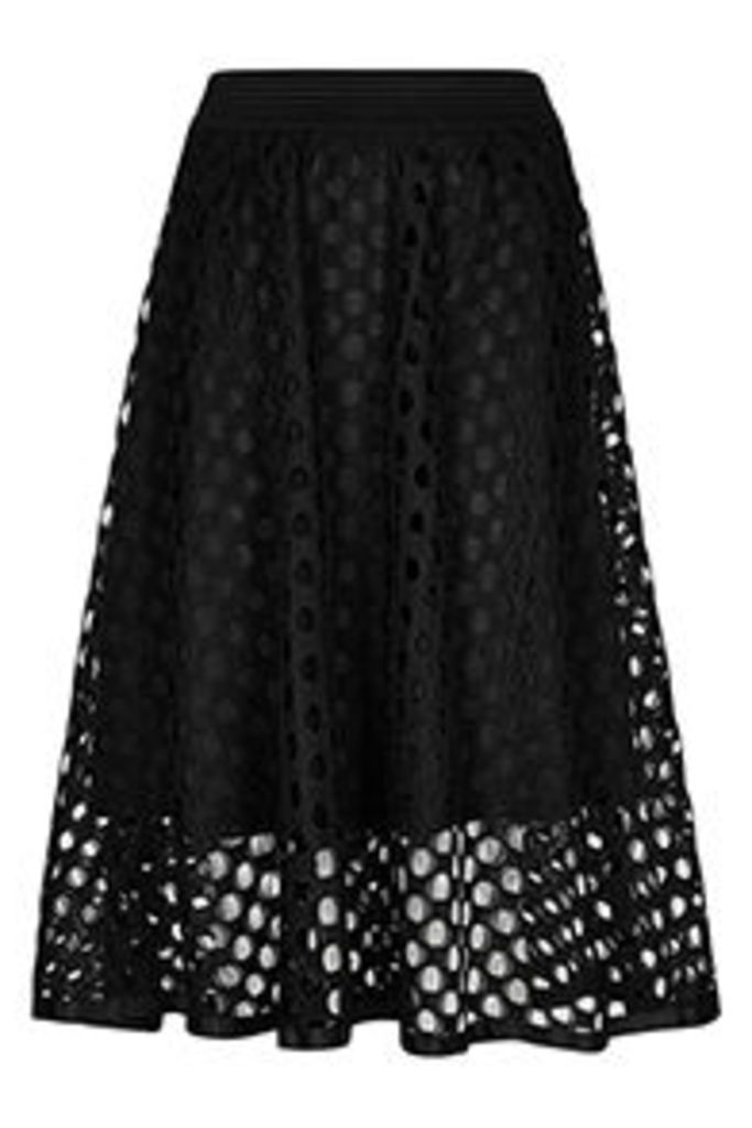 Black Cut-Out Crochet Midi Skirt
