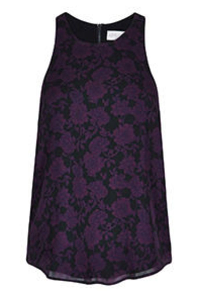 Black & Purple Rose Print Vest Top