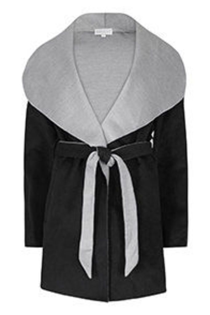 Black & Grey Waist Tie Coatigan