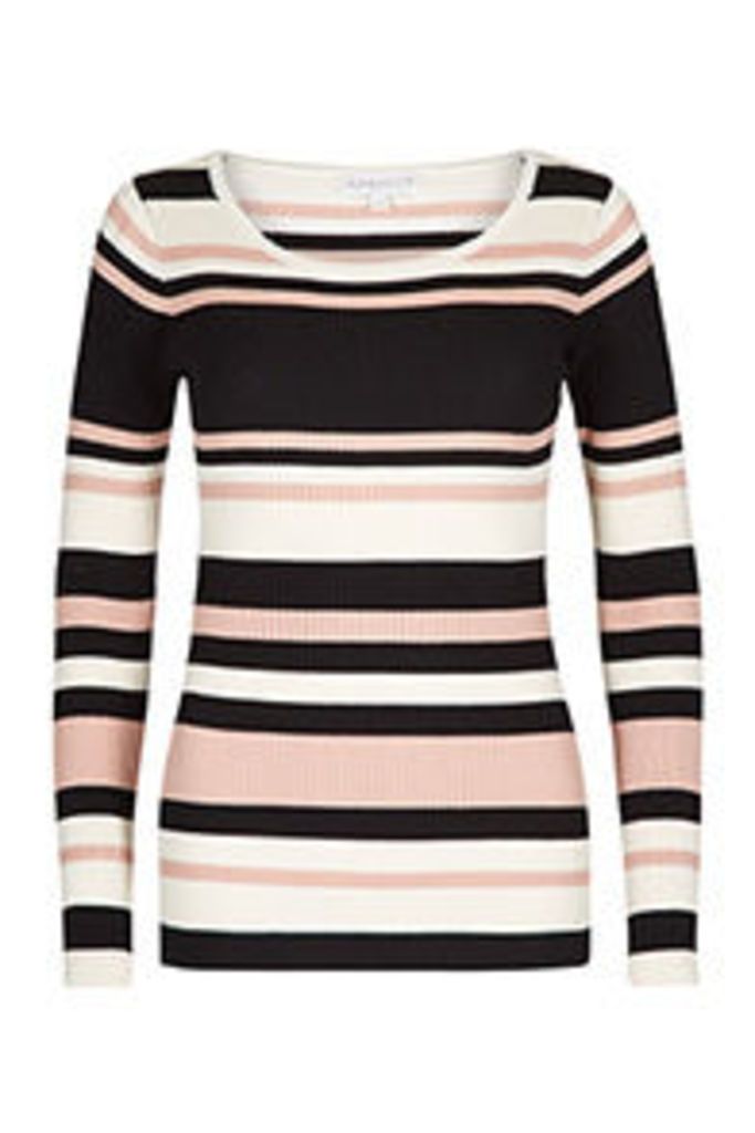 Black Pink & Cream Stripe Pattern Long Sleeved Top