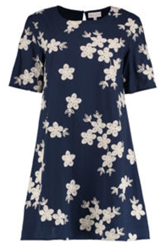 Navy & Cream Floral Embroidered Swing Dress