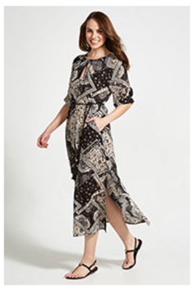 Black & Grey Patchwork Print Maxi Dress