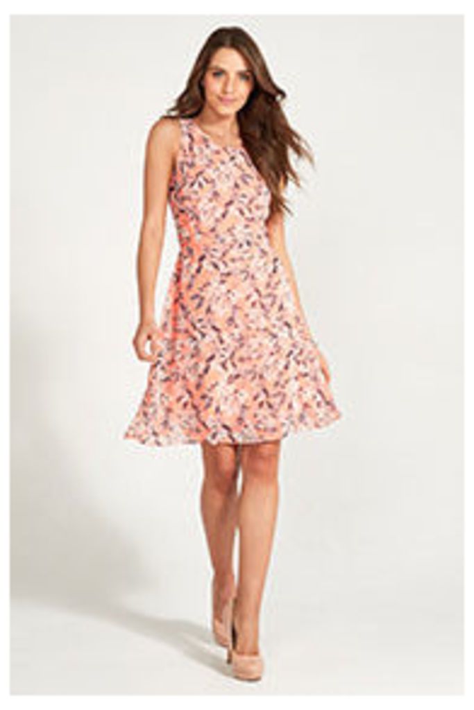 Coral Grey & Stone Floral Watercolour Print Structured Dress