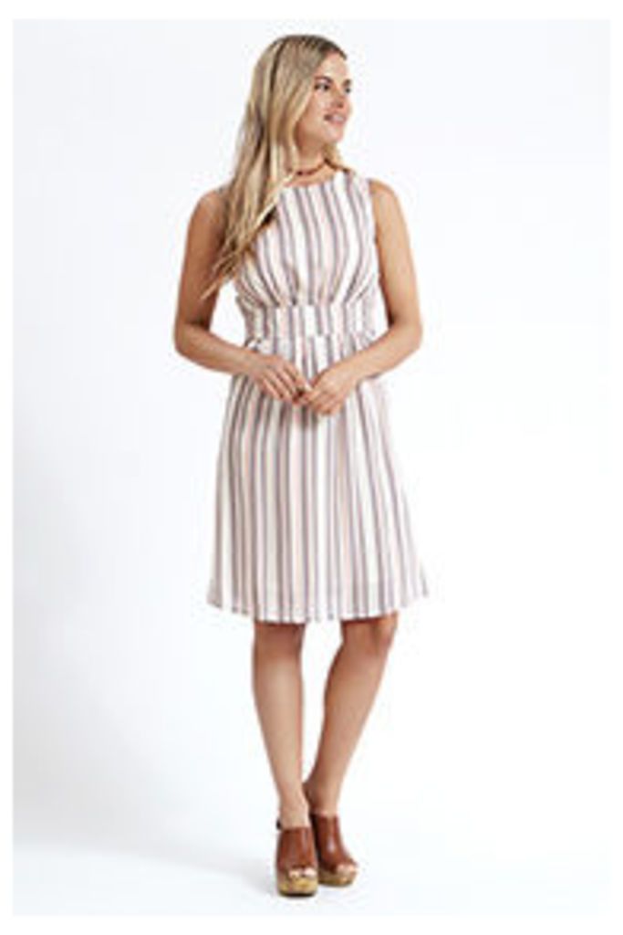 White & Pink Stripe Structured Dress