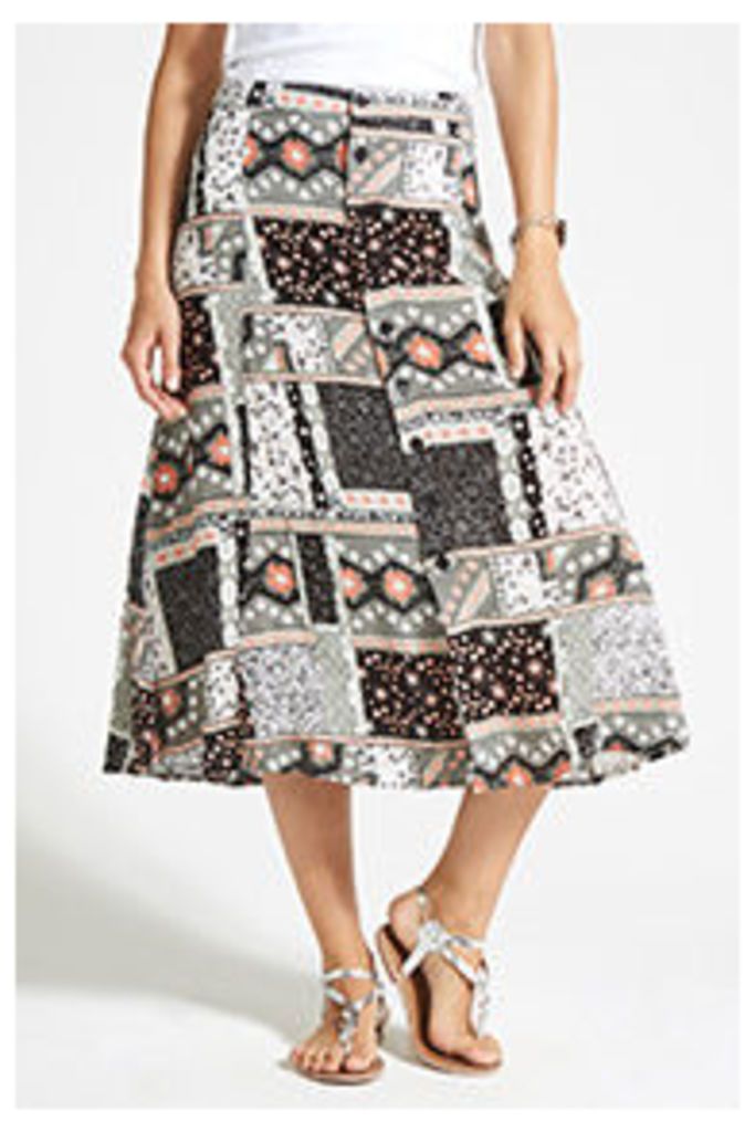 Multi-coloured Patchwork Print Midi Skirt