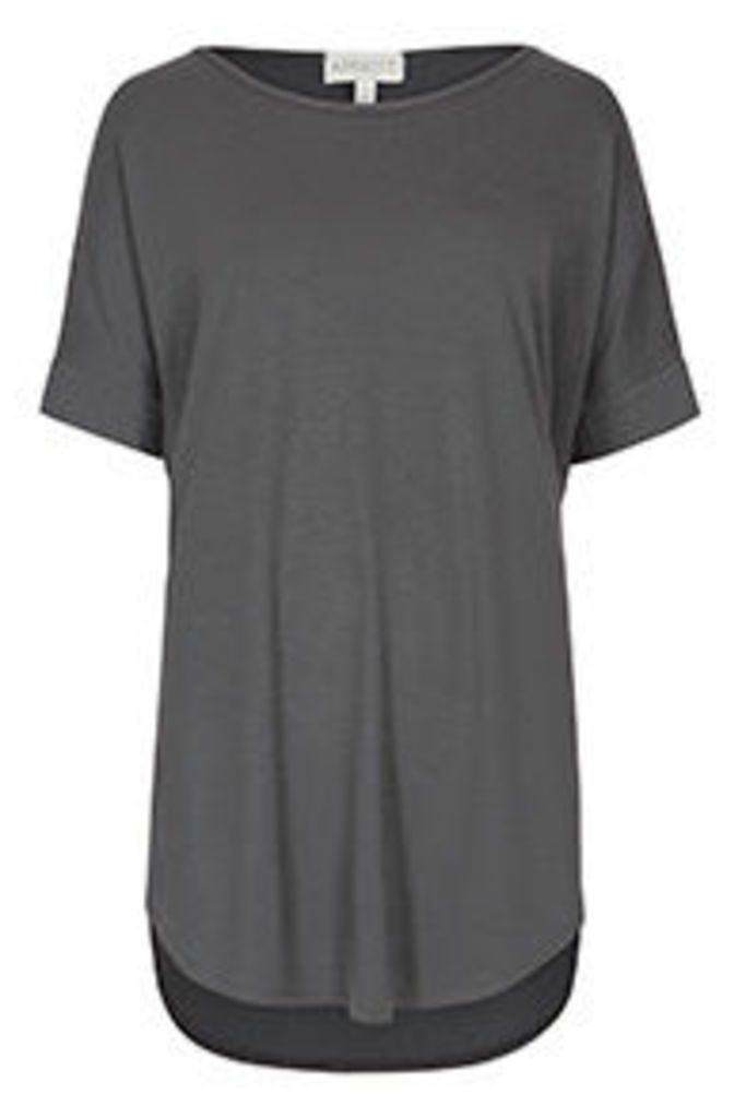 Grey Basic Oversized Rounded Hem T-shirt