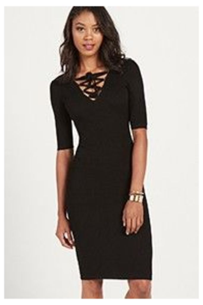 Ribbed Lace Up Bodycon Dress