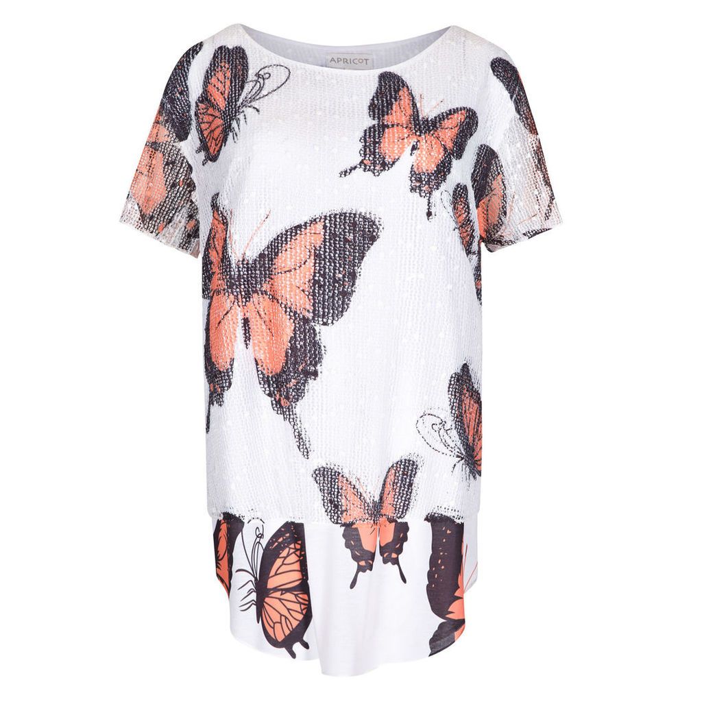 Coral & Black Butterfly Print Tunic Top