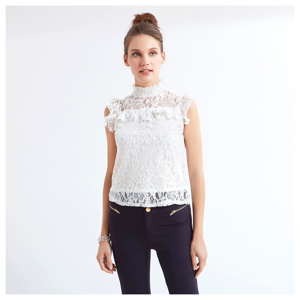 High Neck Ruffle Detail Lace Blouse