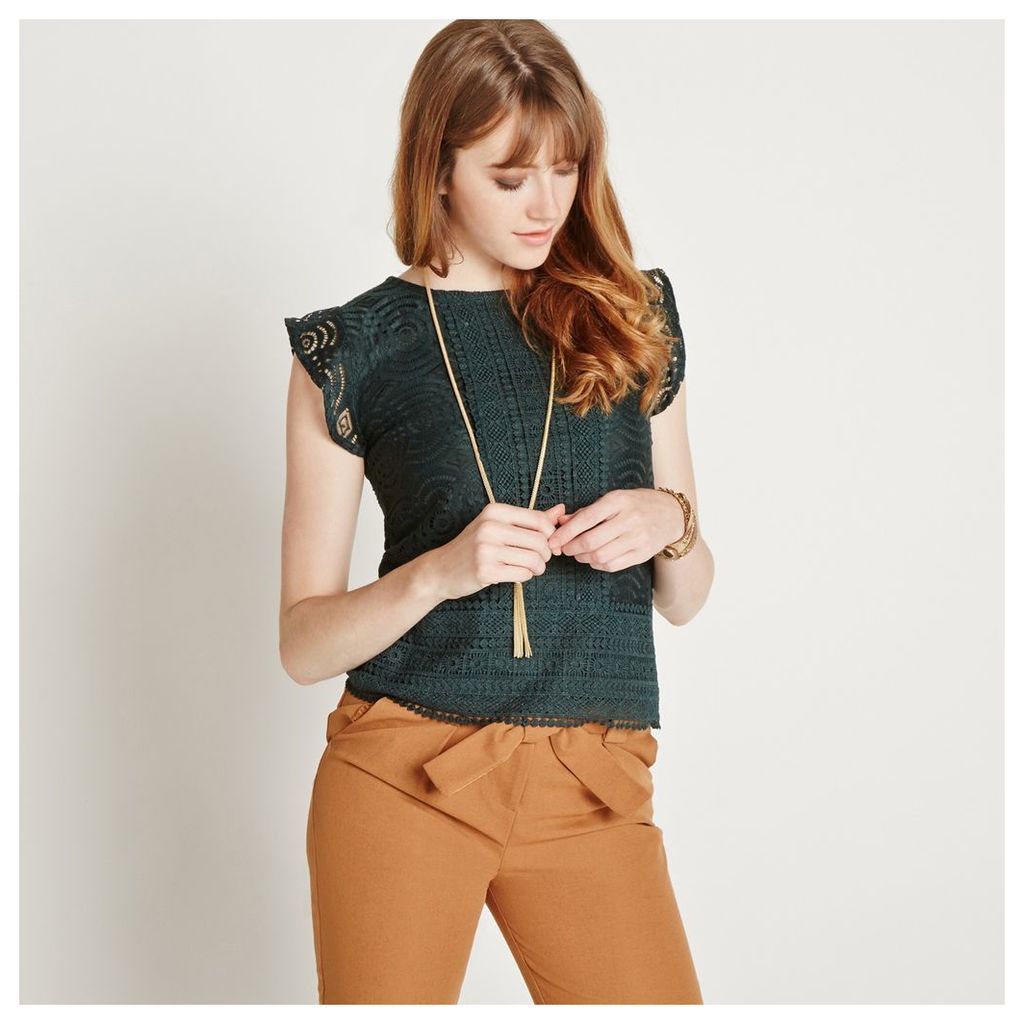 Green Lace Frill Sleeve Top