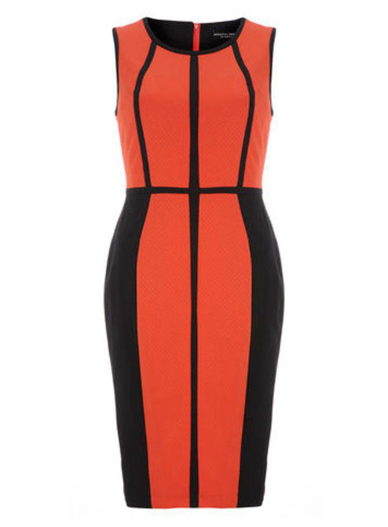 Womens Red Taped Textured Pencil Dress- Red