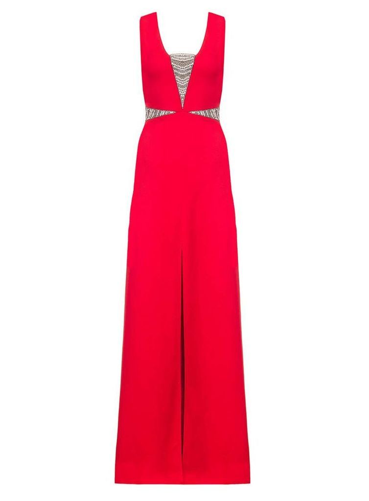 Womens *Quiz Red Embellished Split Maxi Dress- Red