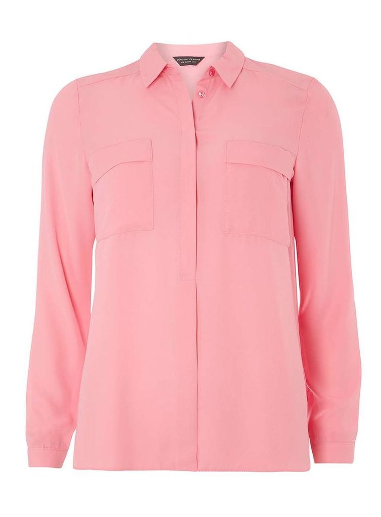 Womens pink two pocket shirt- Pink