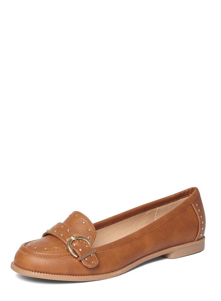 Womens Tan 'Lark' Studded Loafers- Brown