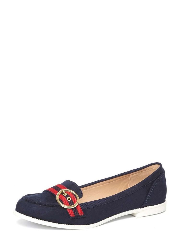 Womens Navy 'Lavender' Buckle Loafers- Blue