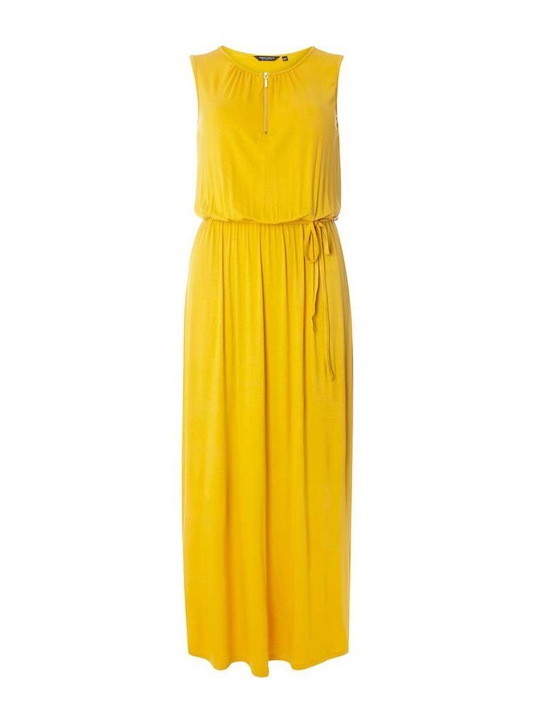 Womens Yellow Zip Front Jersey Maxi Dress- Yellow