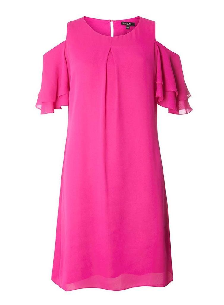 Womens Pink Ruffle Shift Dress- Pink