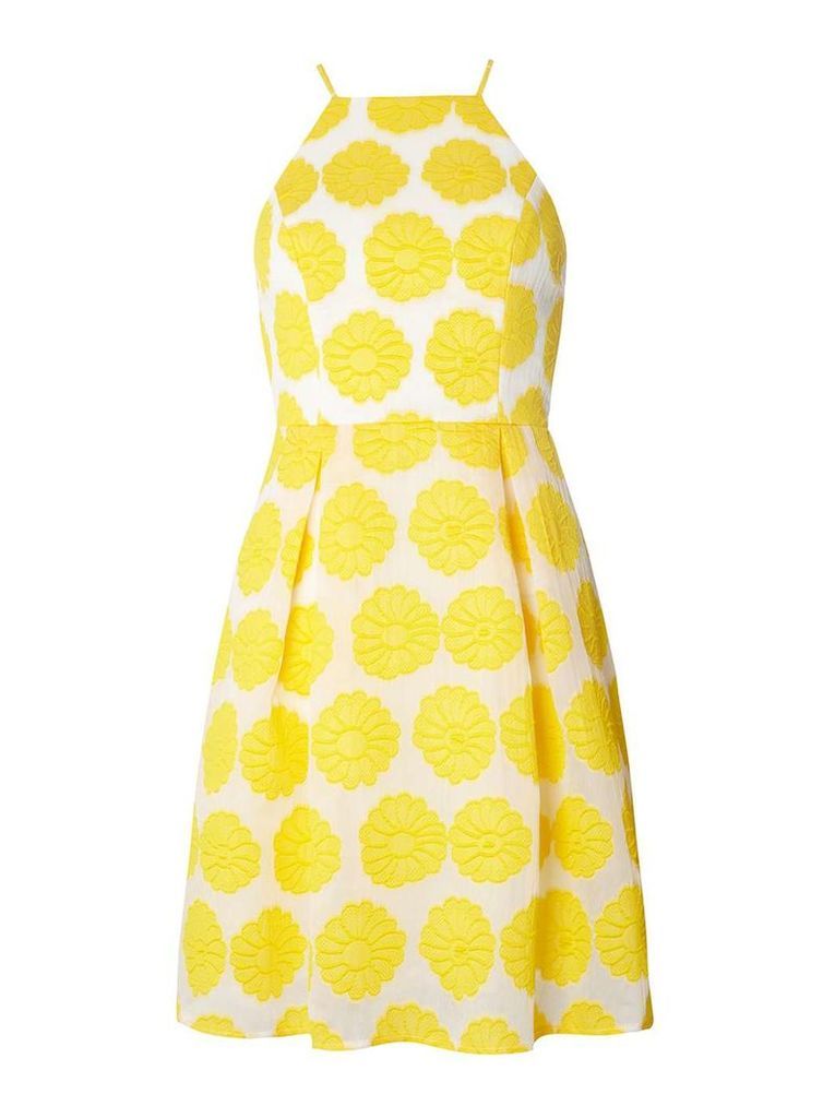 Womens Yellow Floral Prom Dress- Yellow