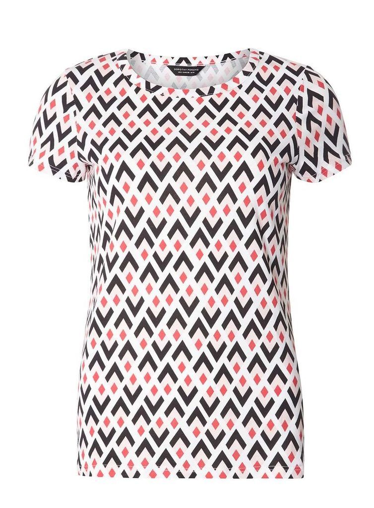 Womens Multi Colour Geometric Diamond Print T-Shirt- Multi Colour