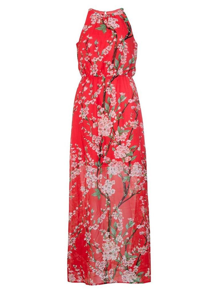 Womens *Quiz Red Chiffon Floral Maxi Dress- Red