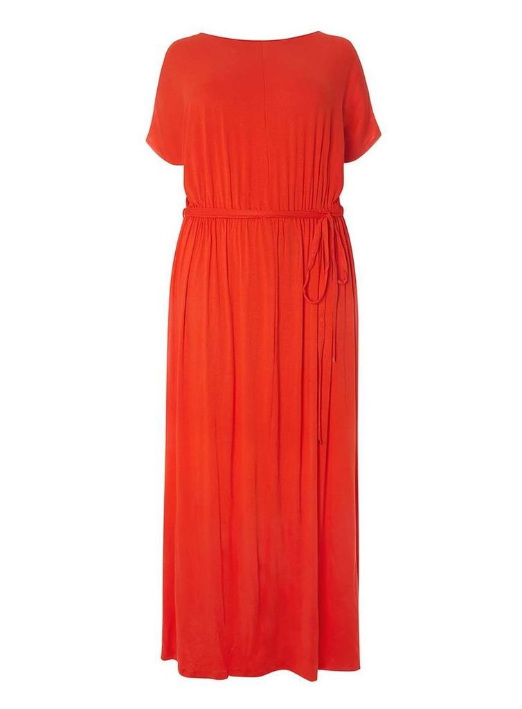 Womens DP Curve Plus Size Red Jersey Cold Shoulder Maxi Dress- Red