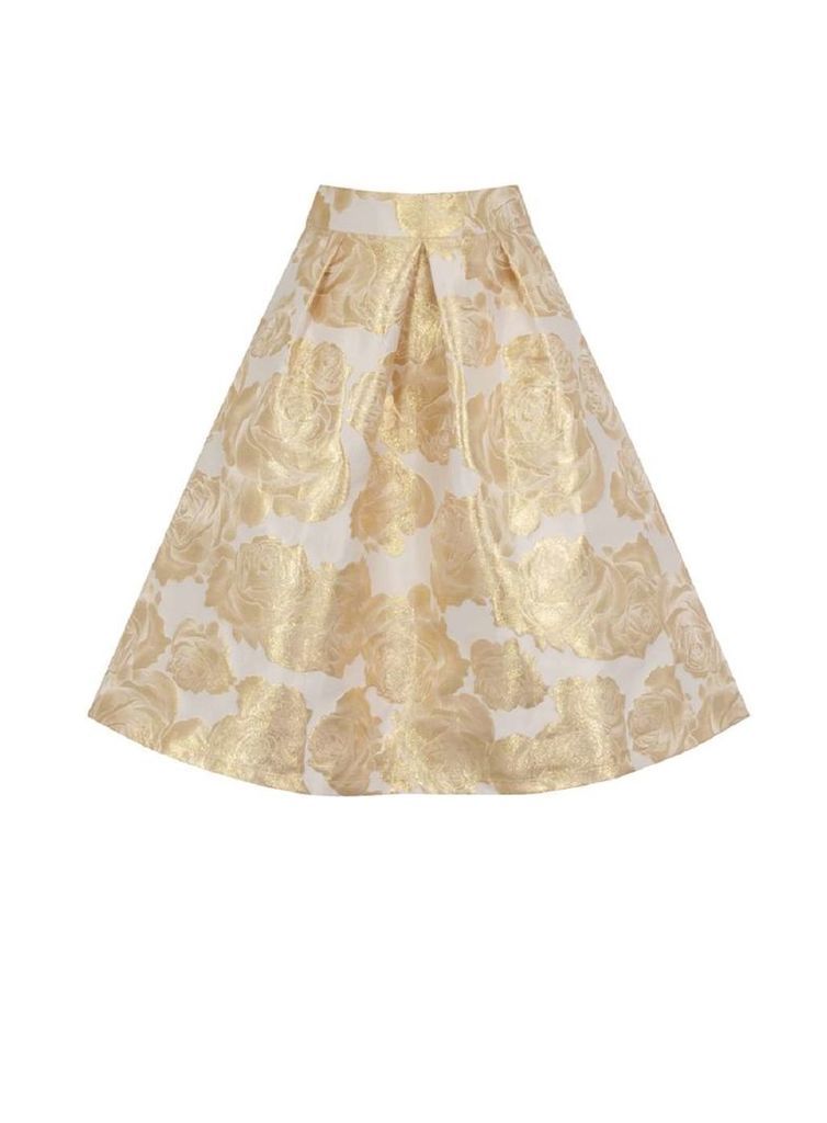 Womens *Chi Chi London Gold Floral Print Co-Ordinate Midi Skirt- Gold