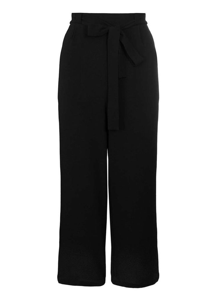 Womens *Quiz Black Crepe Tie Belt Culottes- Black