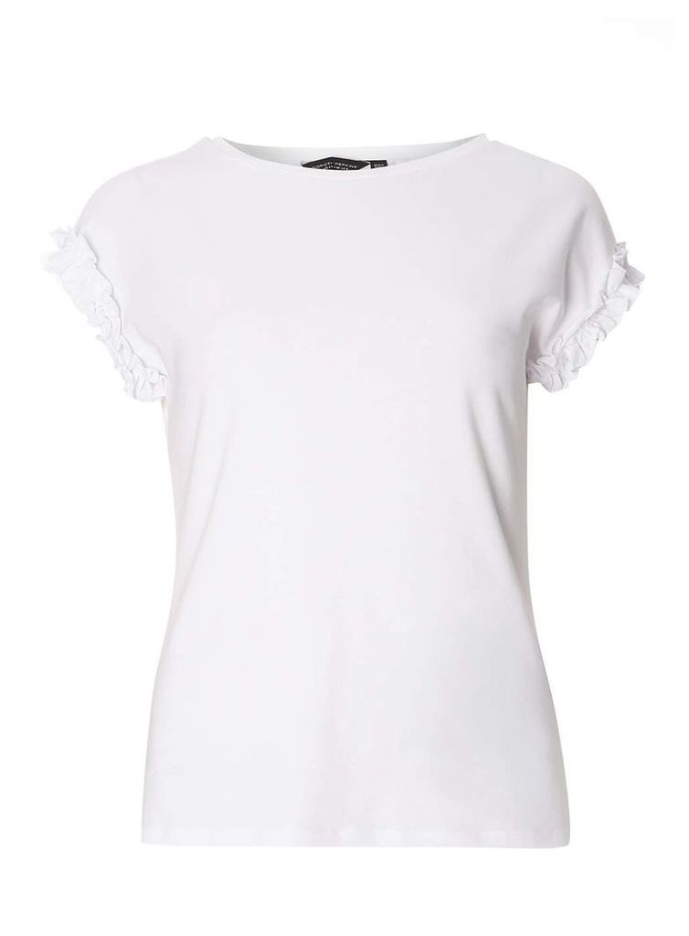 Womens White Frill Sleeve T-Shirt- White