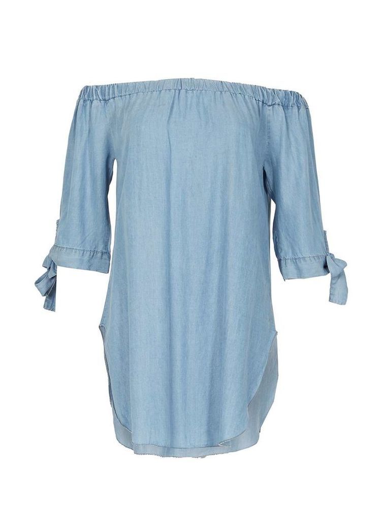 Womens *Voulez Vous Blue Tie Sleeve Bardot Dress- Blue