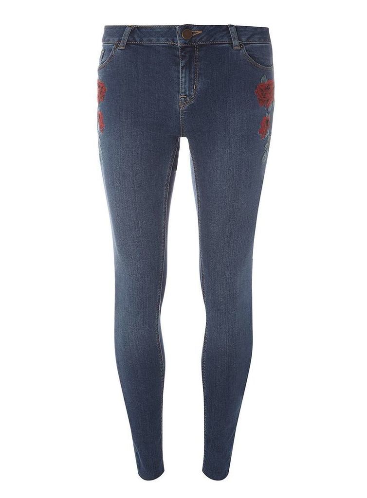 Womens Indigo 'Darcy' Rose Embroided Jeans- Blue