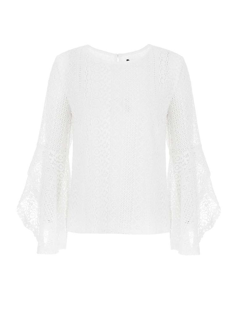 Womens *Quiz White Lace Swing Frill Top- White