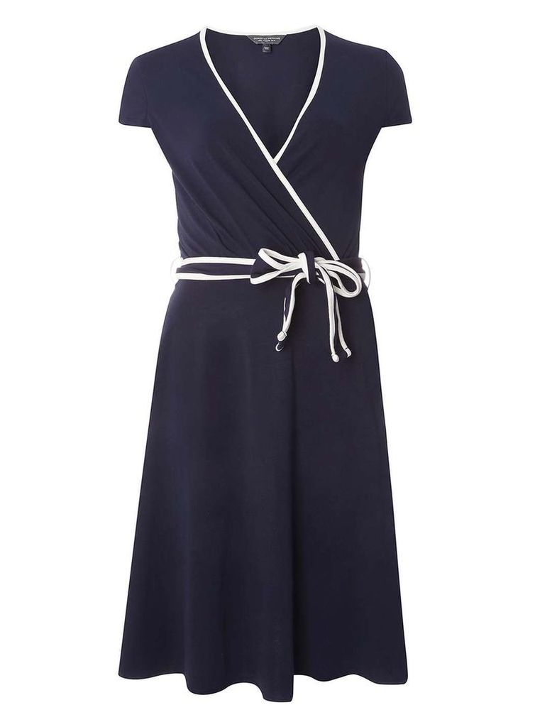 Womens Navy Tip Wrap Dress- Blue