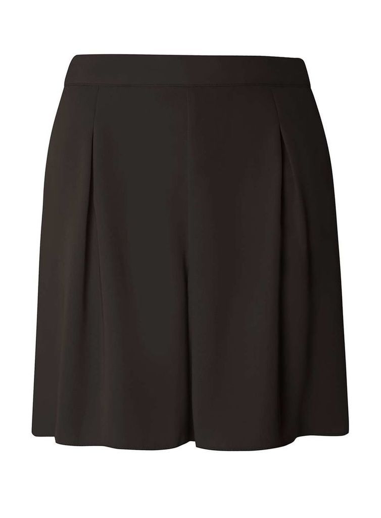 Womens Black Pleat Front Shorts- Black