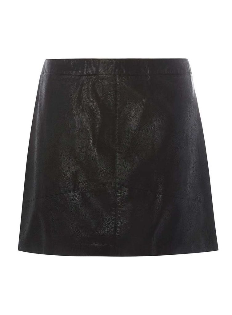 Womens DP Curve Plus Size Black PU Mini Skirt- Black