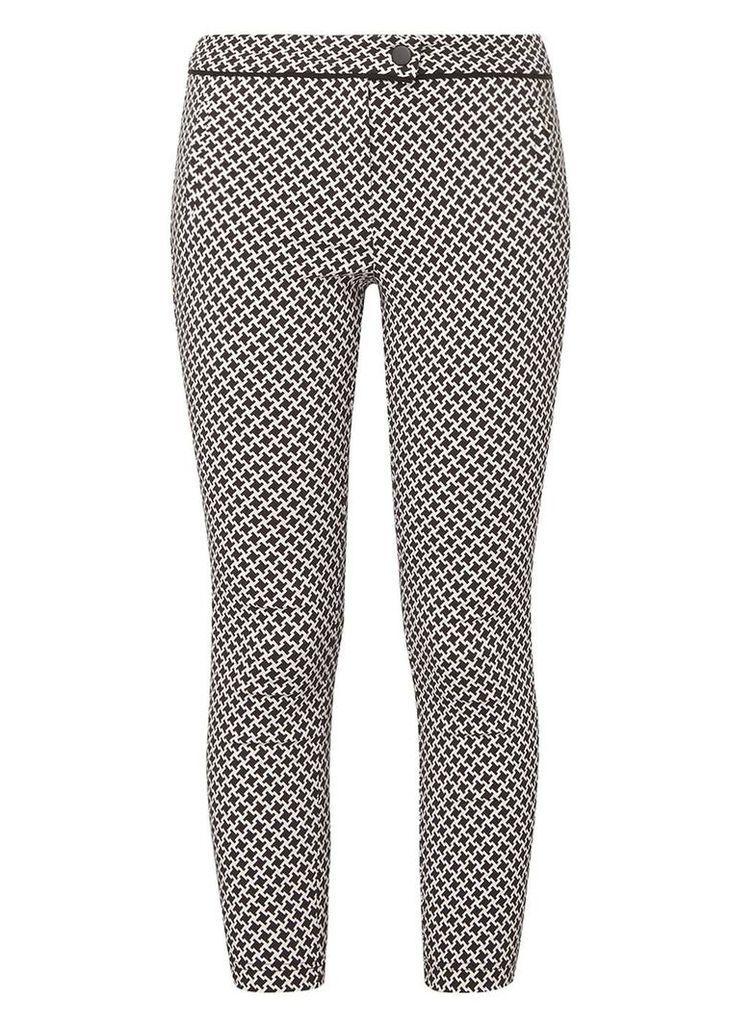 Womens Petite Monochrome Dogtooth Print Bengaline Trousers- Multi